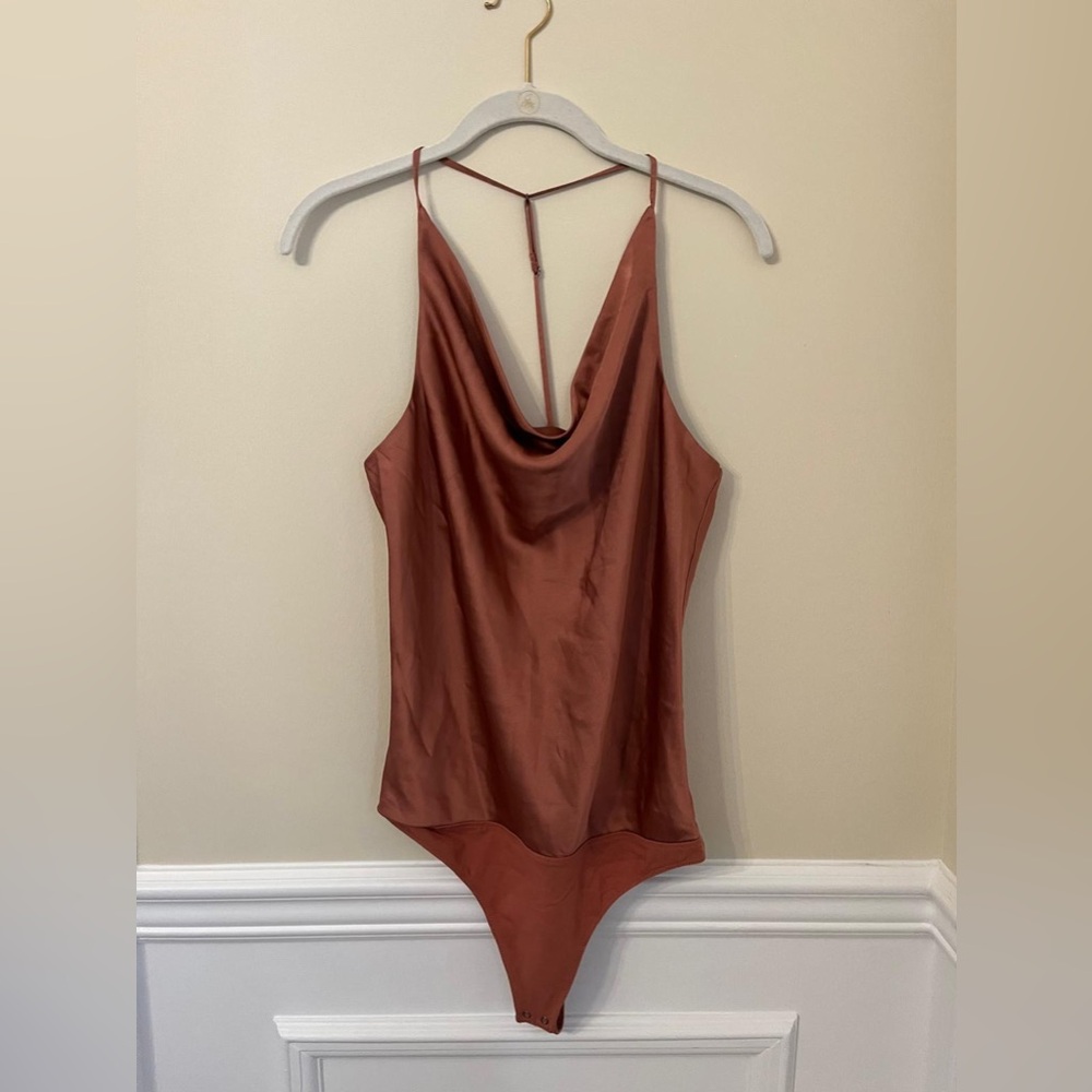 Abercrombie Satin Cowl Neck Thong Bodysuit Size Medium Tall